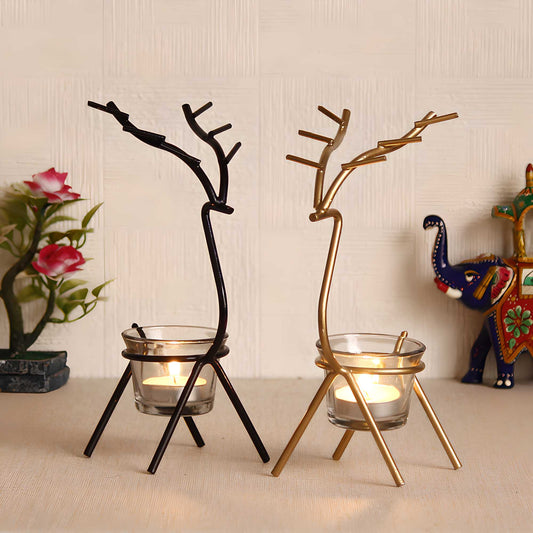 Set of 2 Deer Decorative Metal Tea Light Holder